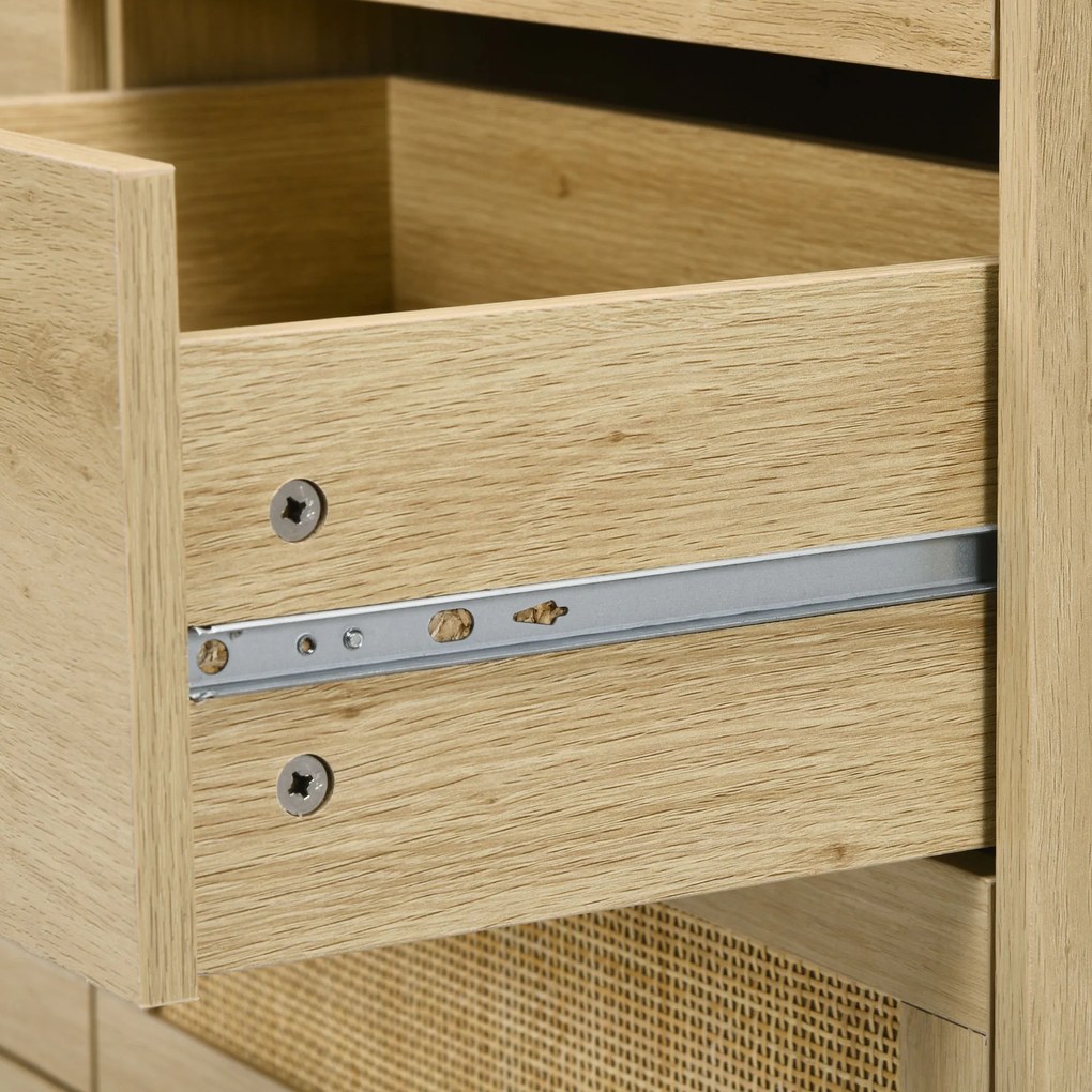 HOMCOM Comodă design boem din ratan cu 6 sertare, mobilier de depozitare pentru living, hol, intrare, stejar | Aosom Romania