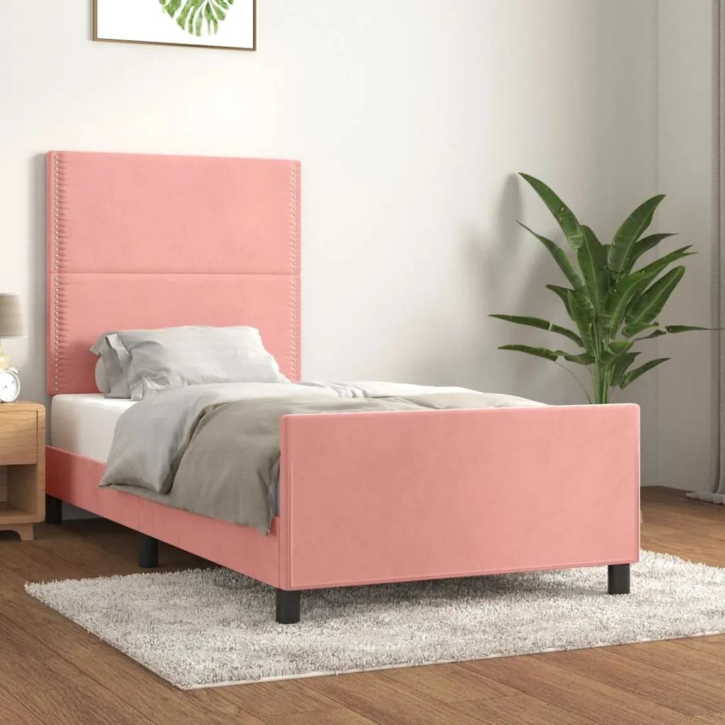Cadru de pat cu tablie, roz, 90x200 cm, catifea Roz, 90 x 200 cm, Culoare unica si cuie de tapiterie
