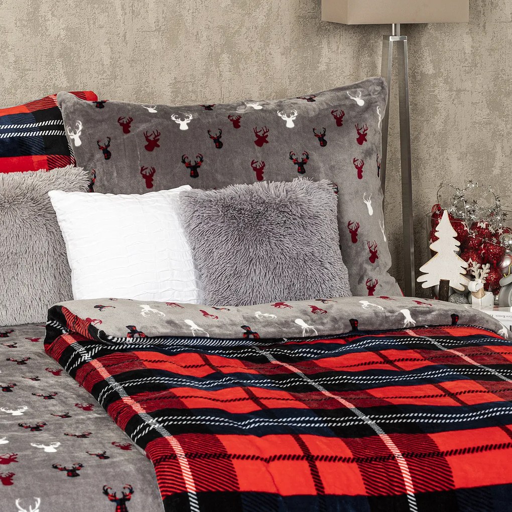 Lenjerie de pat din microflanelă 4Home Carouri roșu, 160 x 200 cm, 70 x 80 cm, 160 x 200 cm, 70 x 80 cm