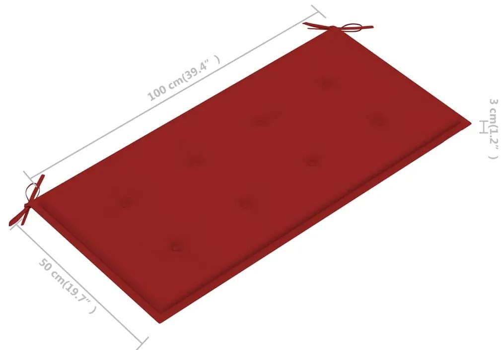 Banca de gradina, cu perna rosie, 112 cm, lemn masiv de tec 1, Rosu, Rosu