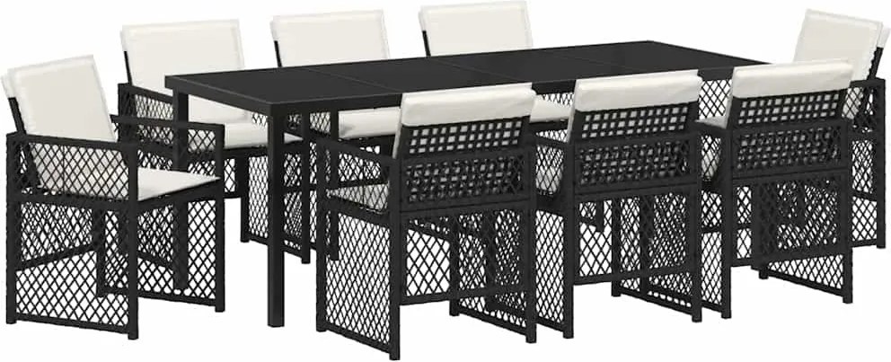 vidaXL Set de masă pentru grădină 9 pcs Negru poliratan