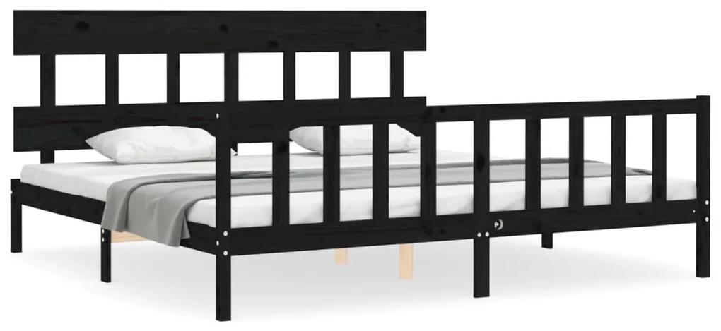 3193360 vidaXL Cadru pat cu tăblie 200x200 cm, negru, lemn masiv