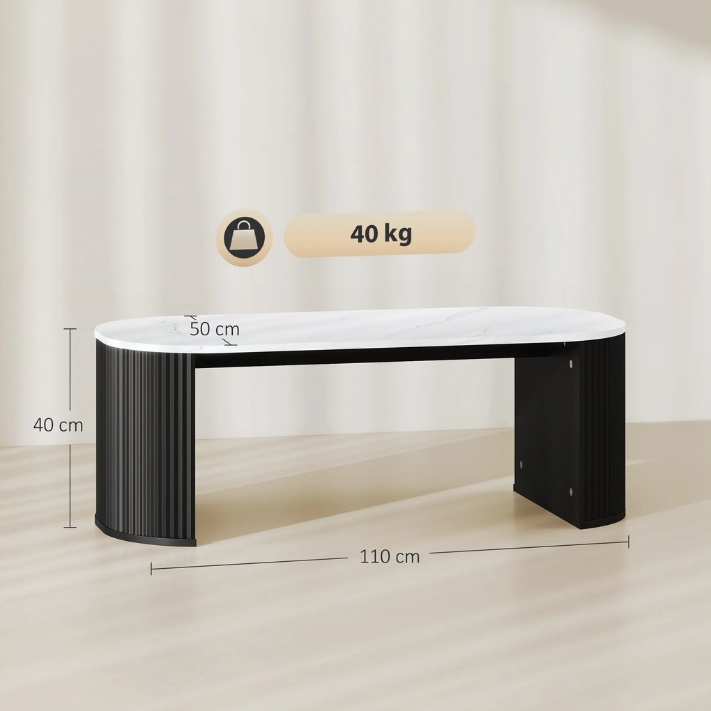 HOMCOM Masă de cafea ovală, măsuță cu aspect marmură, colțuri rotunjite picioare groase, 110 x 50 x 40 cm, negru | Aosom Romania