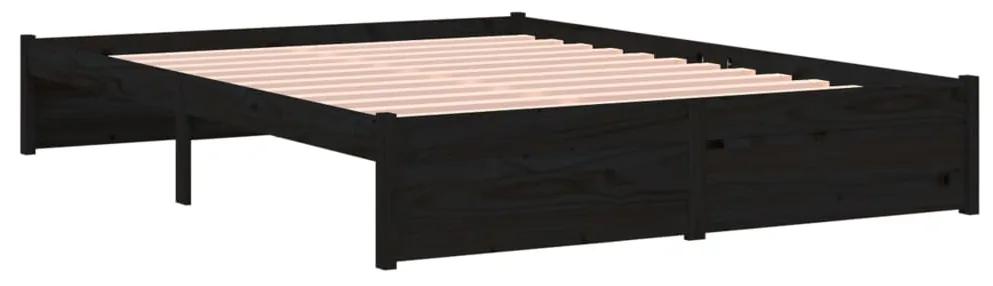 Cadru de pat King Size 5FT, 150x200 cm, negru, lemn masiv Negru, 150 x 200 cm