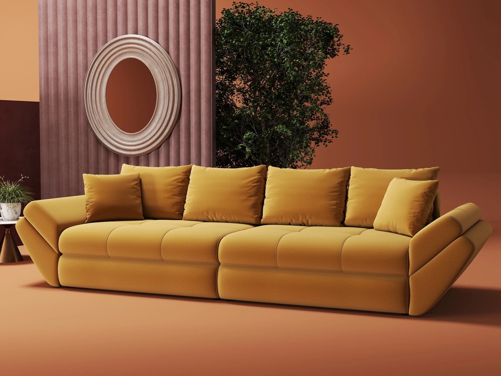 Canapea extensibilă dumonde cu ladă de depozitare si sezut confortabil din spuma high-density, Loana Royal Mustar 300x100 cm