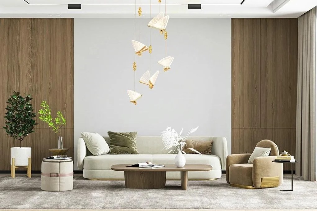 Lustra cu 5 pendule LED design modern Fluture 5 auriu