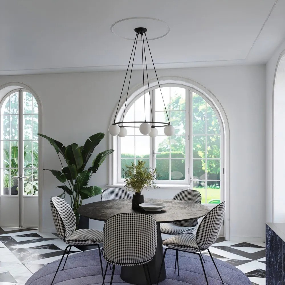 Lustră albă/neagră cu abajur din sticlă Umerta – Sollux