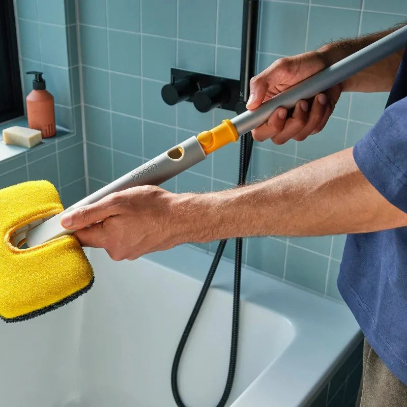 Mop diferite suprafete 2in1 Joseph Joseph CleanTech 6500012, 18,5 cm, Maner cu prindere moale, Gri/Galben