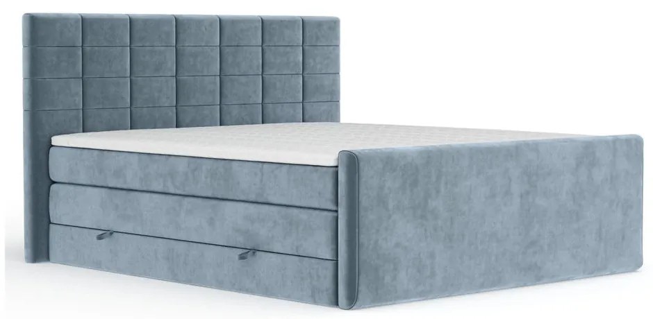 Pat boxspring albastru cu spațiu de depozitare 160x200 cm Ava – Maison de Rêve