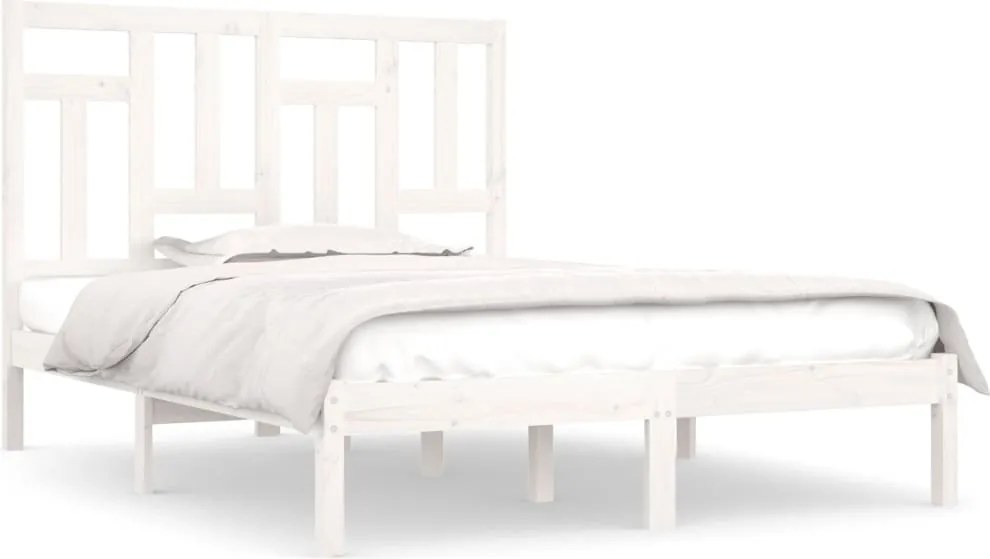 vidaXL Cadru de pat fără saltea, alb, 140x200 cm, lemn masiv pin