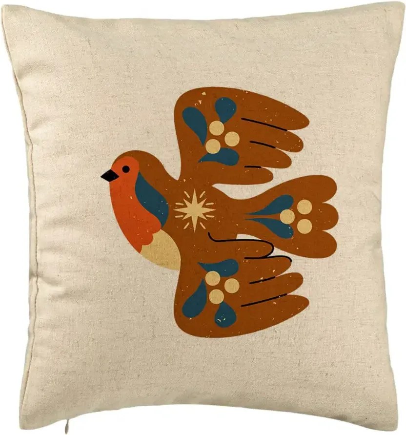Perna Decorativa, Model Pasare, 40x40 cm, Bej, Husa Detasabila, Perna Inclusa, BEKZ®