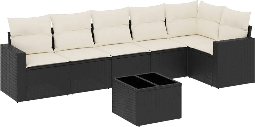 vidaXL Set canapele de grădină cu perne, 7 piese, negru, poliratan