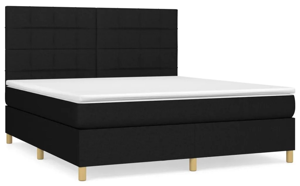 Pat box spring cu saltea, negru, 180x200 cm, catifea Negru, 180 x 200 cm, Cu blocuri patrate