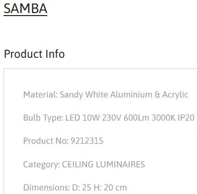 Plafoniera LED design minimal SAMBA alba