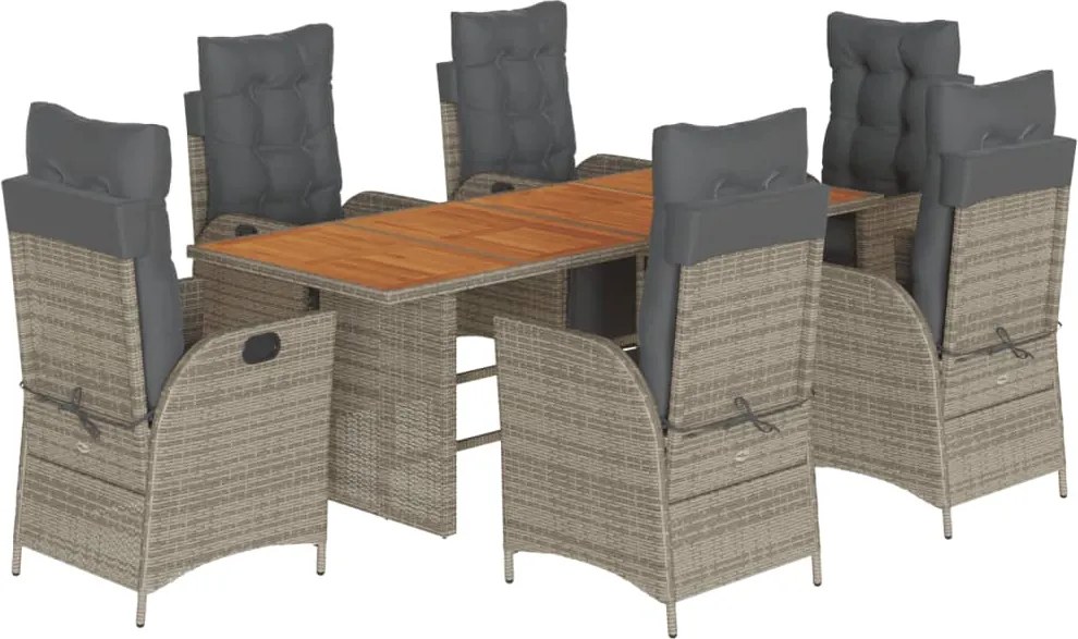 vidaXL Set mobilier de grădină cu perne, 7 piese, gri, poliratan