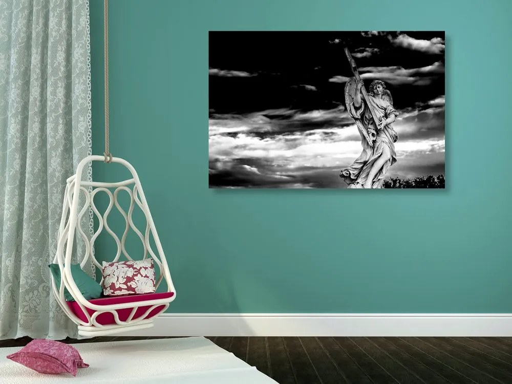 Tablou înger cu crucea în design alb-negru