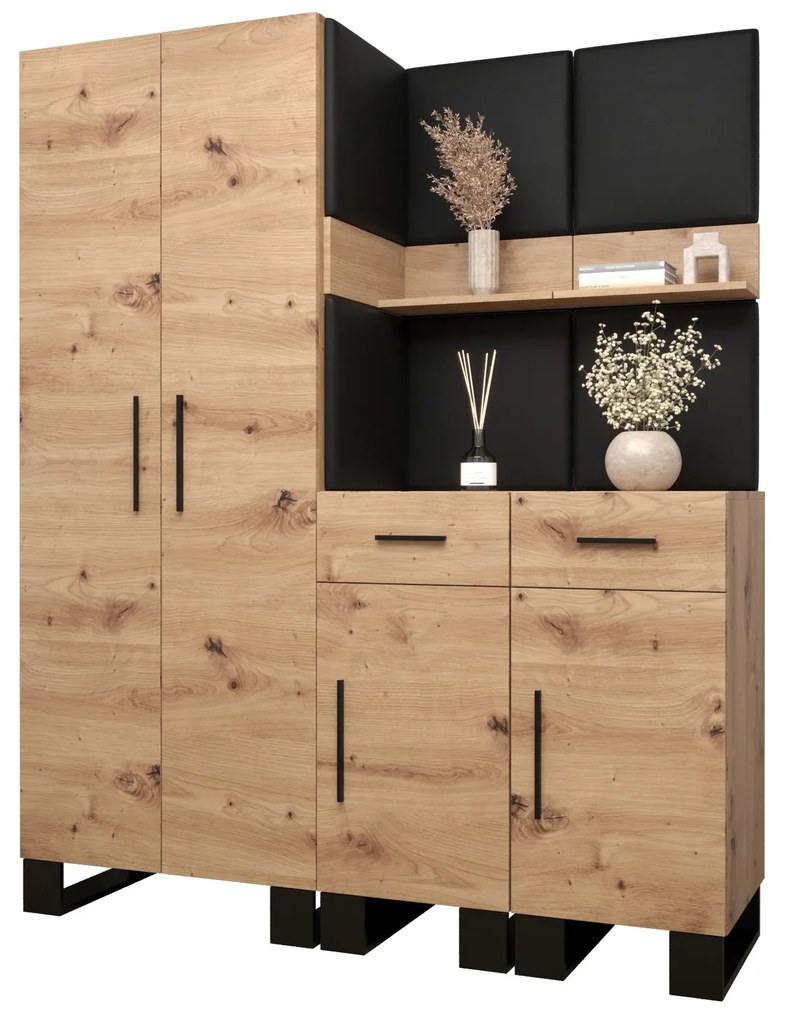 Set mobilier pentru hol Amanda 7 (Stejar artisan + piele ecologică Negru). 1085919