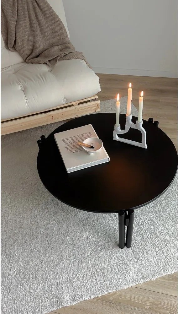 Măsuță de cafea neagră rotundă din lemn masiv de pin ø 80 cm Sticks – Karup Design