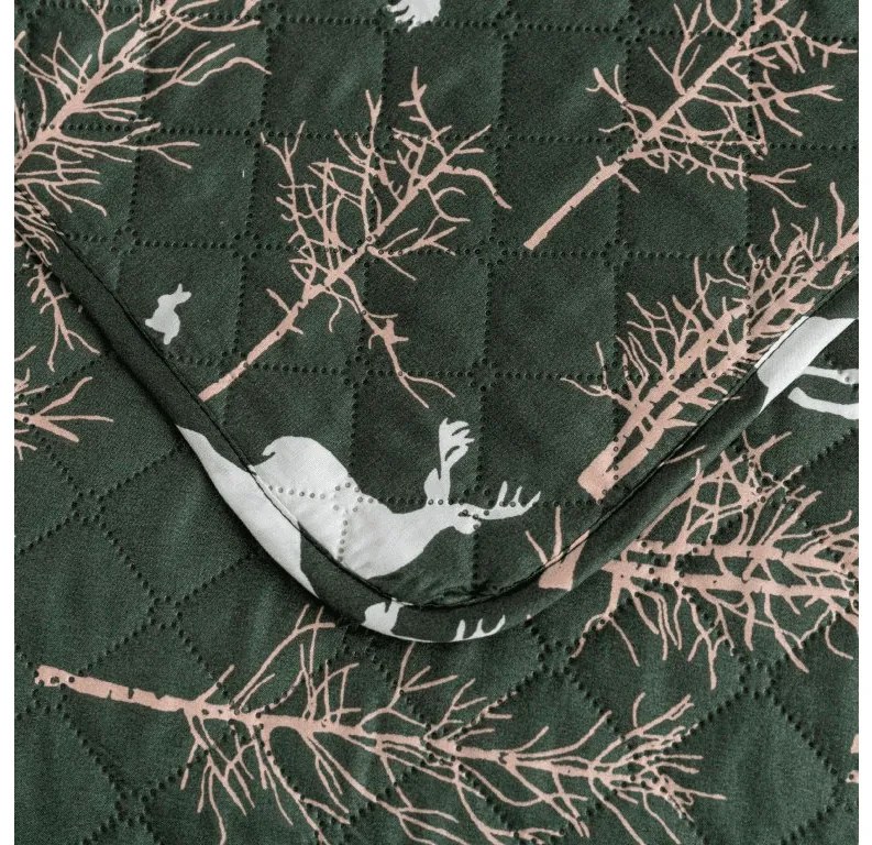 Cuvertura de pat cu model OAK DEER, verde inchis Dimensiune: 170 x 210 cm