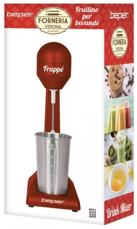 Mixer frappe Beper BP.690, 100W, 500 ml, 2 viteze, Mixer Inox, Rosu/inox