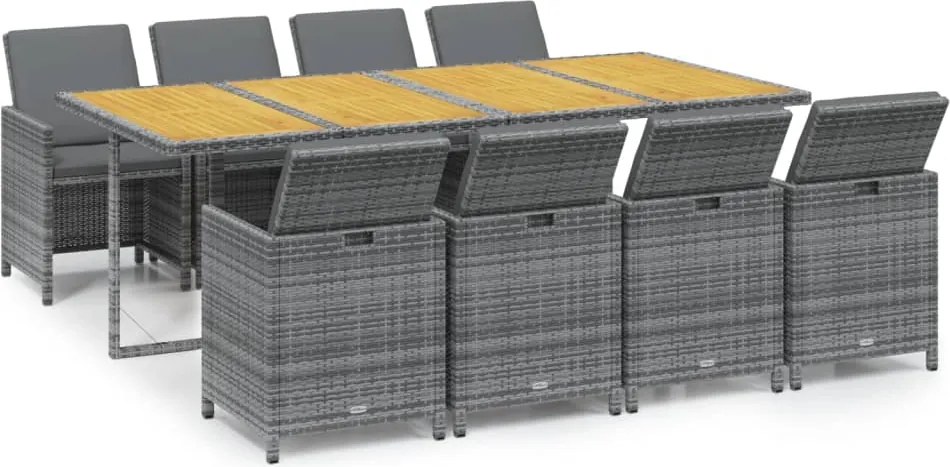 vidaXL Set mobilier grădină cu perne, 9 piese, gri, poliratan