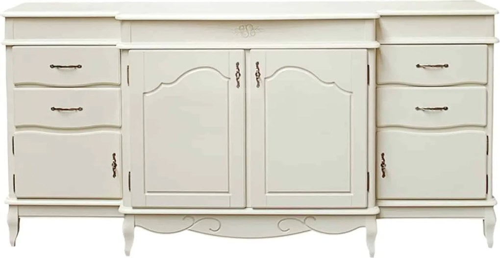 Bufet lemn masiv alb antic Casandra, 215 × 60 × 105 cm