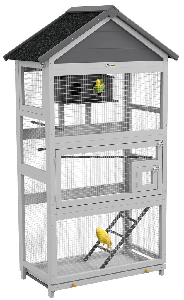 PawHut Colivie pentru Psari, Voliera de Exterior din Lemn pentru Pasari cu Suporturi, Colivie, Scara, Tavita Glisanta pentru Cinteze, Papagali