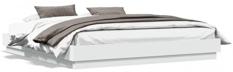 Cadru de pat cu lumini LED, alb, 180x200 cm