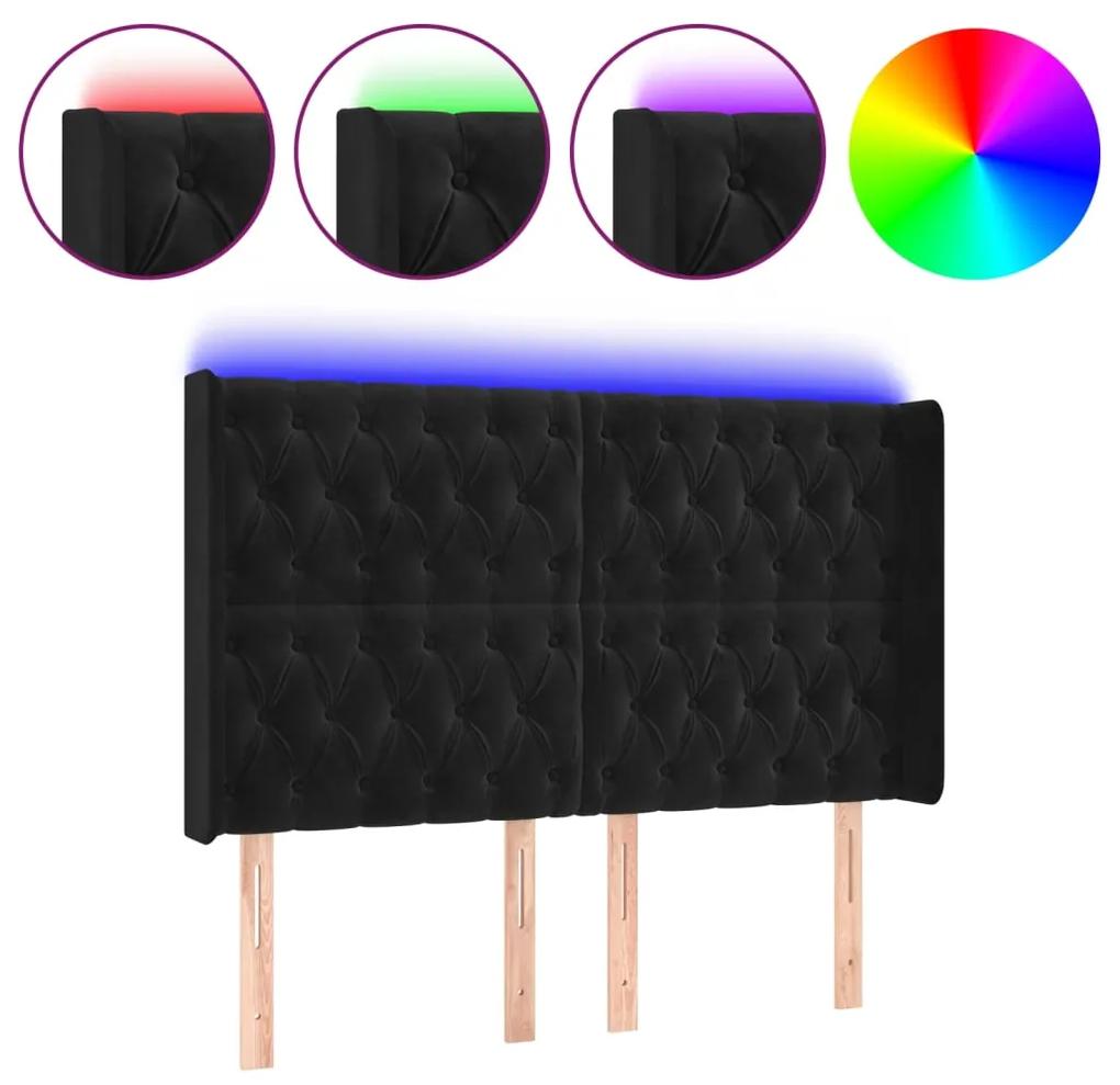 Tablie de pat cu LED, negru, 163x16x118 128 cm, catifea 1, Negru, 163 x 16 x 118 128 cm