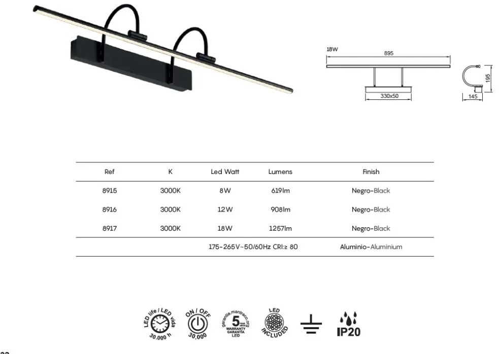 Aplica LED pentru oglinda/tablou PARACURU 12W MA-8916
