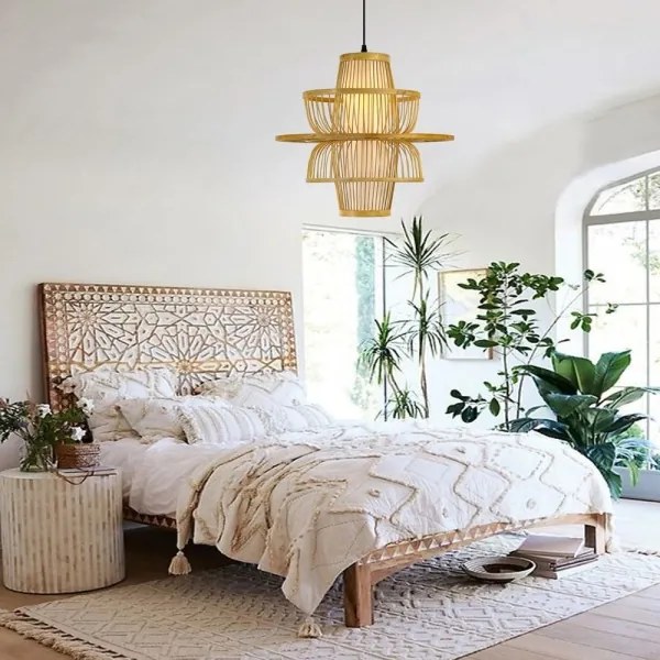 Lustră pe cablu Immax 08254L PINCHOS 1xE27/40W/230V d. 45 cm bambus