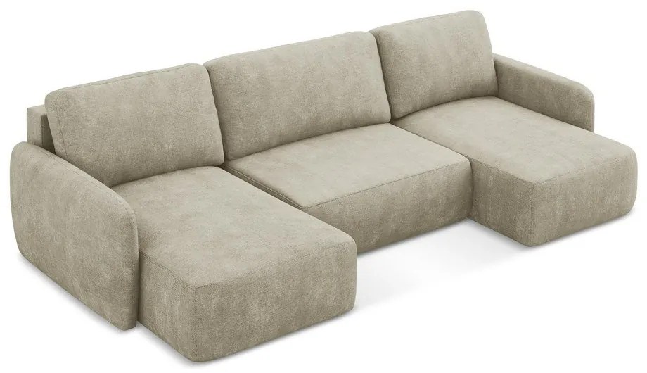 Colțar bej extensibil/cu spațiu de depozitare cu tapițerie din chenille (în formă de "U") Lilo – Makamii