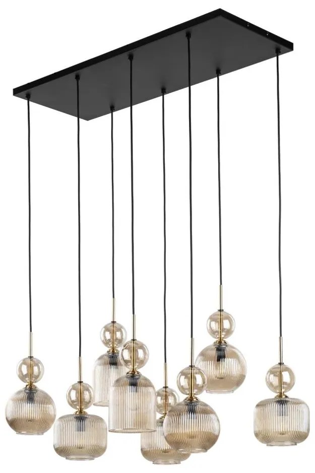 Candelabru suspendat pe cablu SOPHIA, 8xE14/10W/230V, negru/bej fumuriu