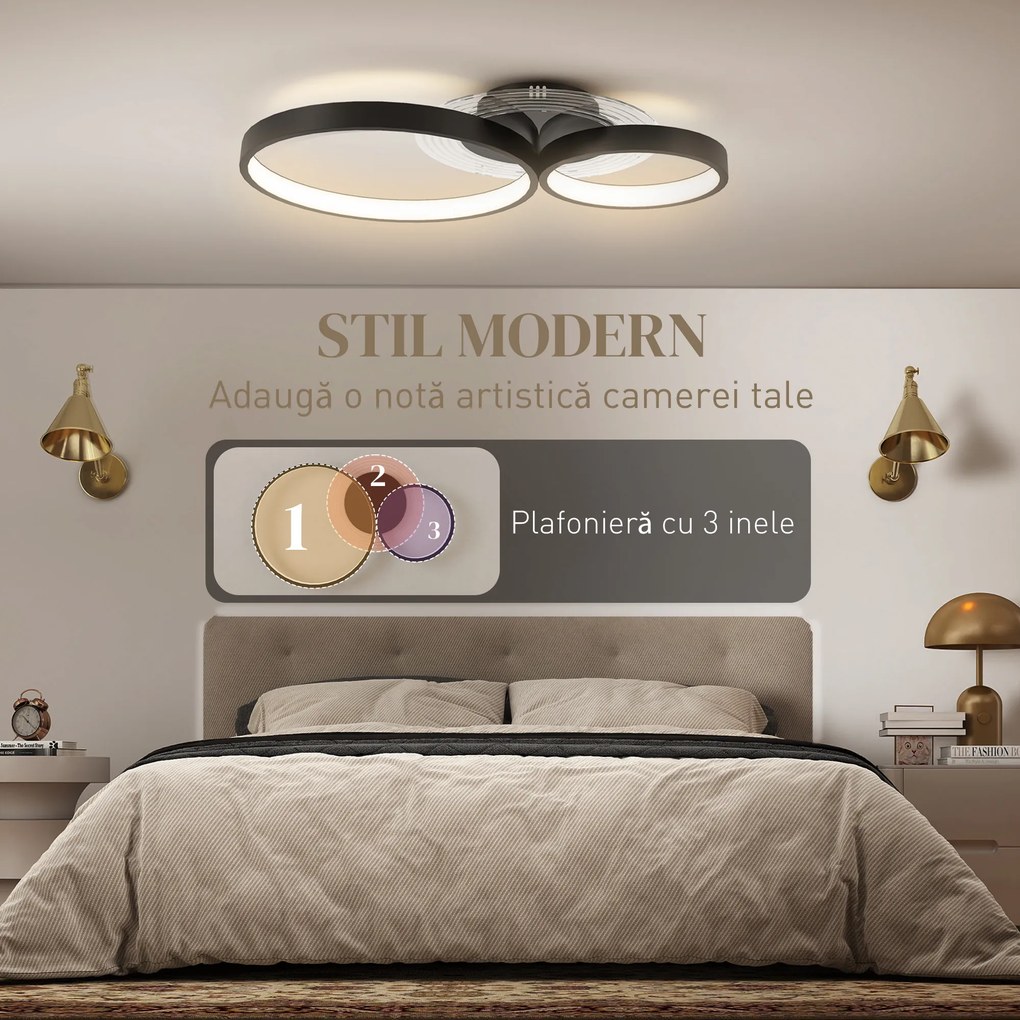 HOMCOM Lampă de tavan LED Modernă cu Intensitate Reglabilă, Putere 40W, Negru | Aosom Romania