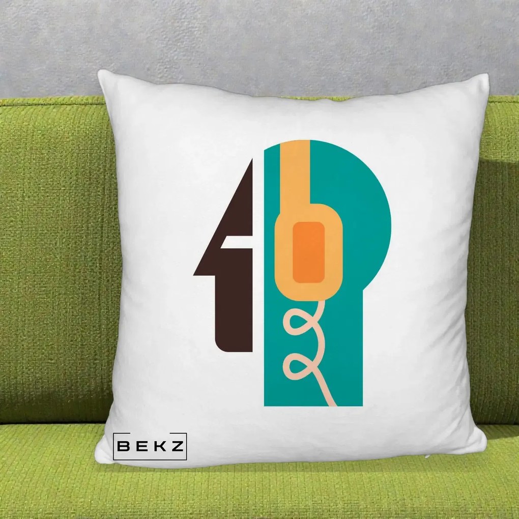 Perna Personalizata Retro Casti Muzicale, 40x40 cm, Alb Pufos, Husa Detasabila, Perna Inclusa, BEKZ®