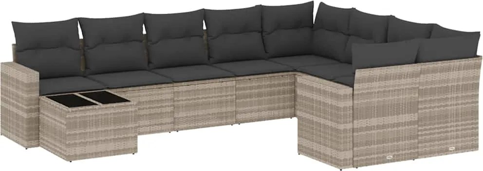 vidaXL Set canapele de grădină cu perne 10 piese gri deschis poliratan