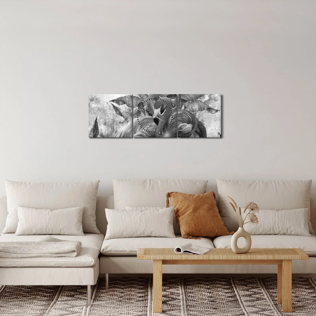 Tablou - Graffiti cu flamingo (cu ceas) (90x30 cm)