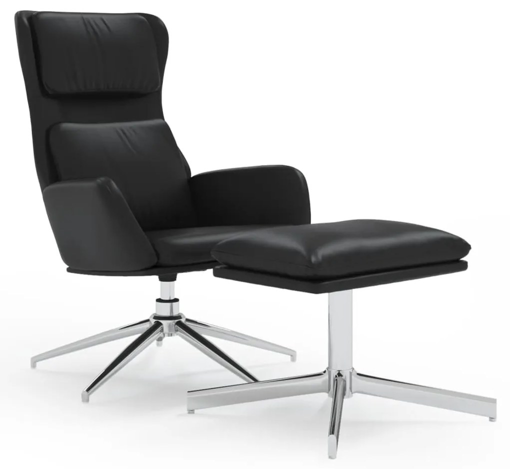 3097831 vidaXL Scaun de relaxare cu taburet, negru lucios, piele artificială