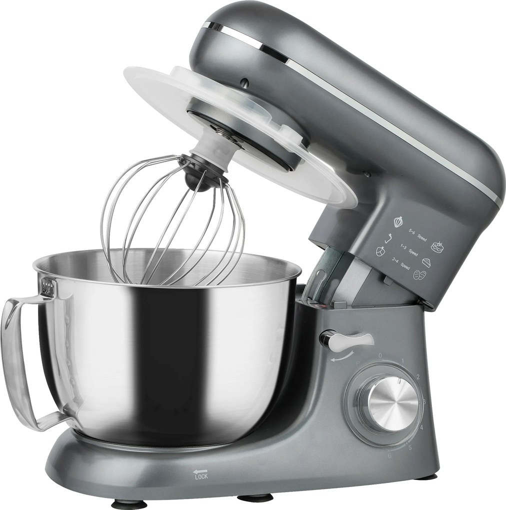 HOMCOM Robot de patiserie 1300 W, robot pentru frământat profesional 4,5 L, bol din oțel inoxidabil, 6+P viteze și funcție pulse, argintiu | Aosom Romania