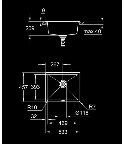 GROHE 31654AP0 - Chiuvetă K700U 533 × 457 mm, granit negru/negru