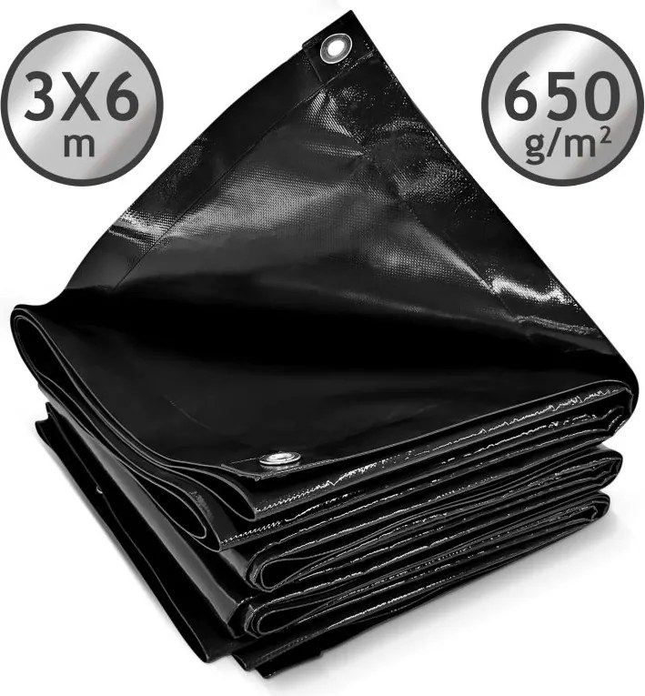 JAGO Prelata 650 g/m², ochiuri de aluminiu, negru, 3 x 6 m