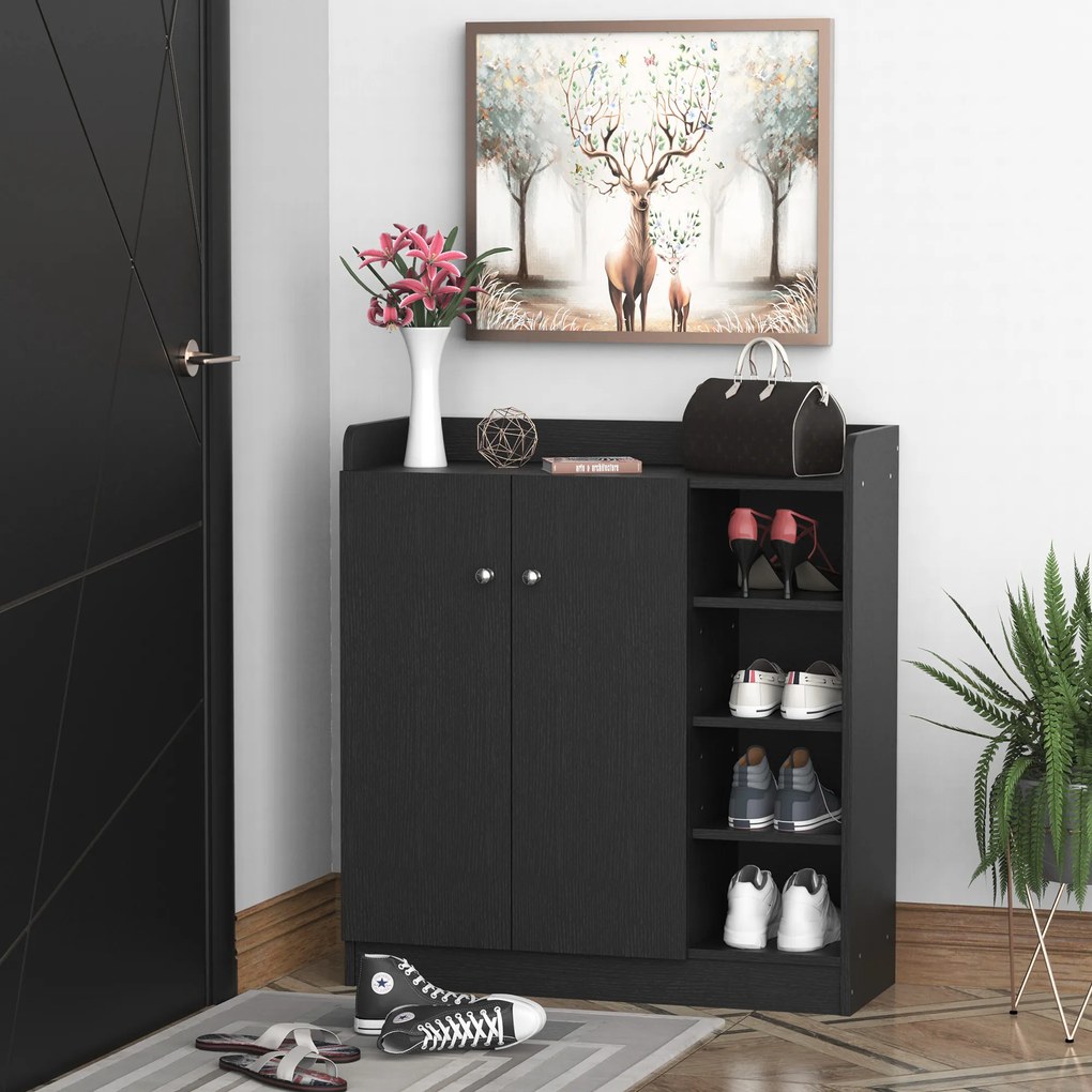 HOMCOM Dulap pentru Pantofi, Organizator Încălțăminte cu Design Compact, 83x30x90 cm, Negru | Aosom Romania