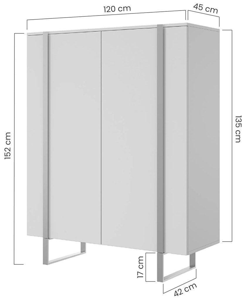 Comodă înaltă Verica 120 cm cu două uși - kaszmir / picioare negre