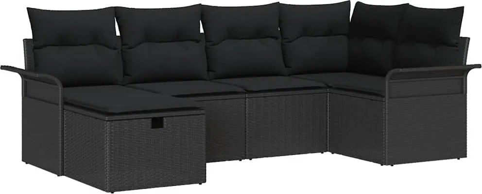 vidaXL Set de canapele pentru grădină cu pernă 6 pcs Negru poliratan