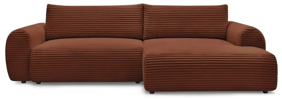 Colțar cărămiziu extensibil cu tapițerie din catifea reiată (cu colț pe partea dreaptă) Lucien – Bobochic Paris