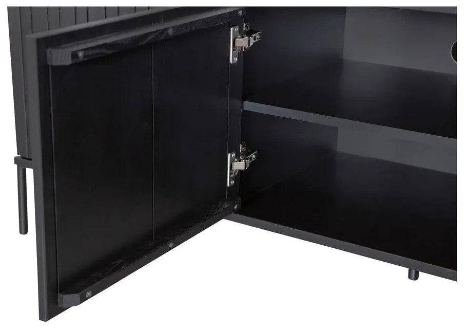 Comodă TV neagră din lemn de pin 150x56x44 cm Gravure – WOOOD