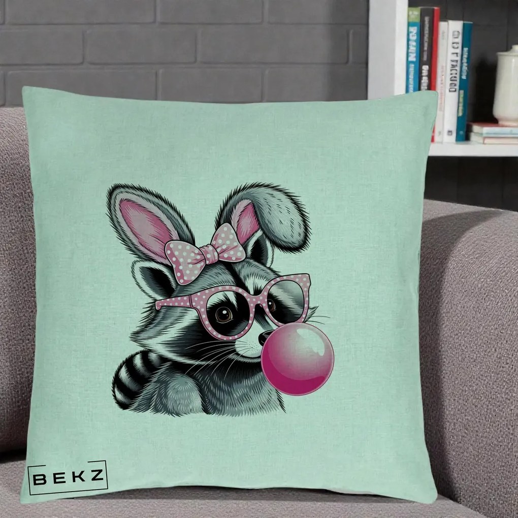 Perna Decorativa Raton cu Urechi de Iepure si Guma de Mestecat, 40x40 cm, Verde Menta, Husa Detasabila, Perna Inclusa, BEKZ®