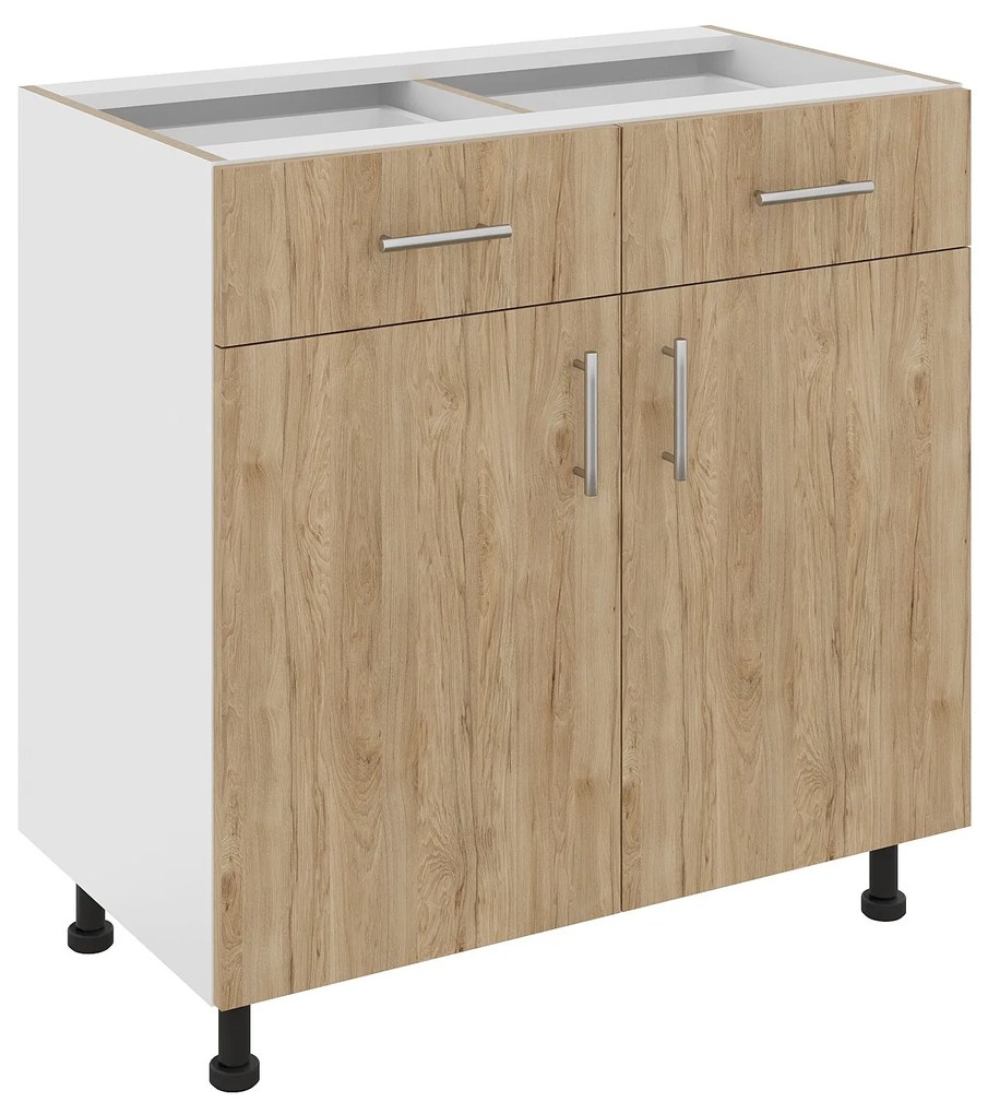 Corp Baza Karo, 2 Sertare, 2 Usi, Lemn Natural/Alb, 80 x 50 x 80 cm