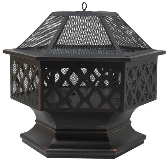 Vatră portabilă pe lemn cu grătar neagră/patină