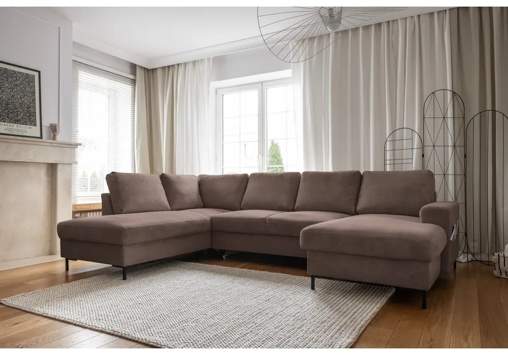 Colțar maro extensibil cu tapițerie din catifea reiată (cu colț pe partea stângă ) Lofty Lilly – Miuform